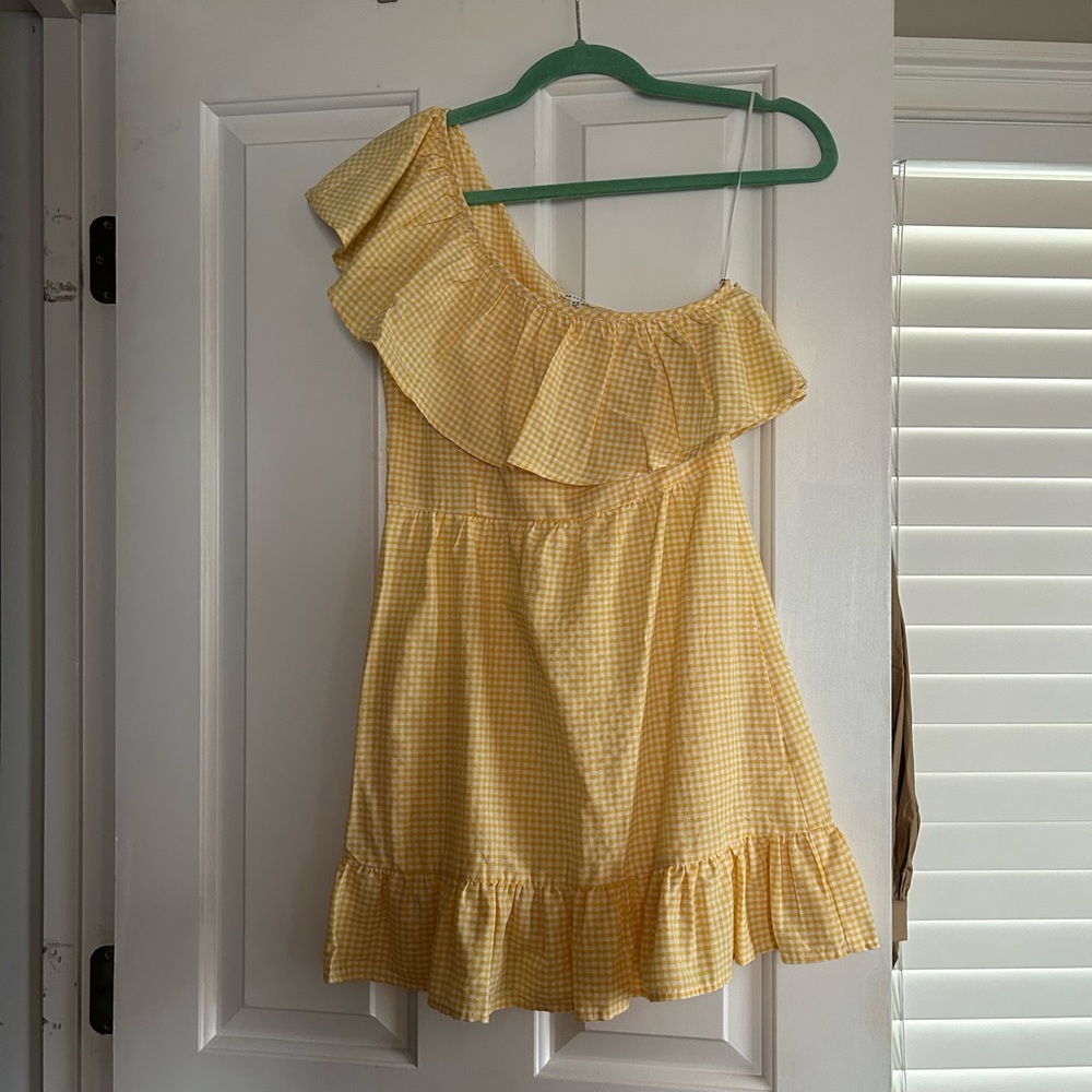 Yellow checkered one shoulder sundress